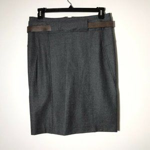 Gunex by Brunello Cucinelli Charcoal Gray Wool Leather Belt Pencil Skirt 8 44
